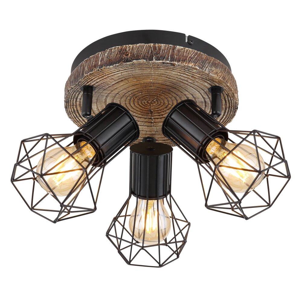 Globo PRISKA Taklampa, Takstrålkastare träoptik, Svart, 3-ljuskällor main product photo