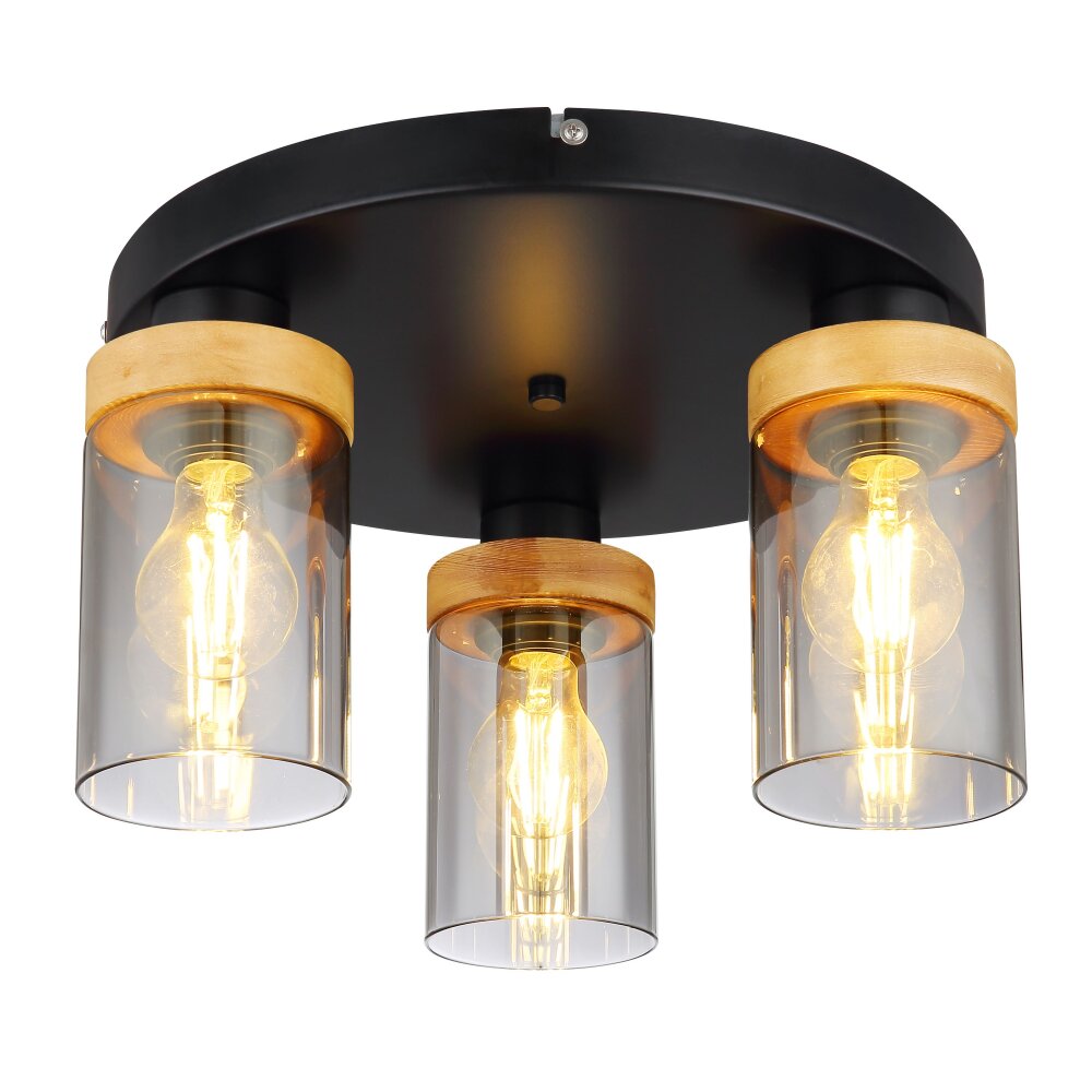 Globo FINCA Taklampa Naturfärger, Svart, 3-ljuskällor main product photo