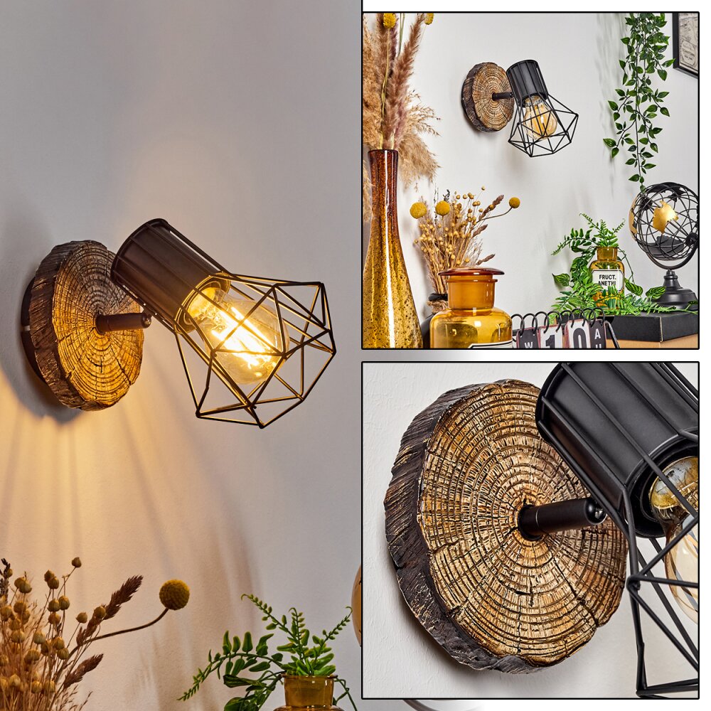 Bardhaman Vägglampa, Väggspotlight Trä ljus, träoptik, Svart, 1-ljuskällor main product photo