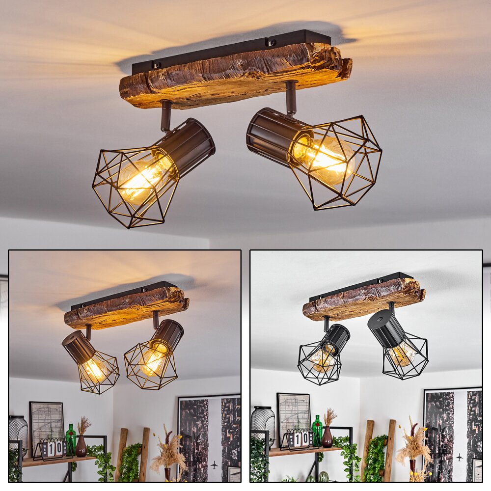 Bardhaman Taklampa, Takstrålkastare Trä ljus, träoptik, Svart, 2-ljuskällor main product photo