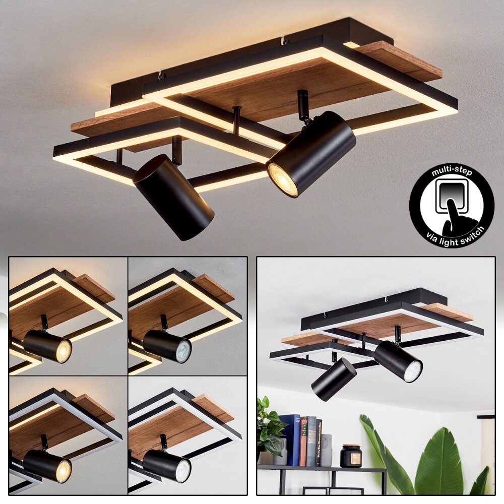 Sequeira Taklampa, Takstrålkastare LED Trä ljus, träoptik, Svart, 3-ljuskällor main product photo