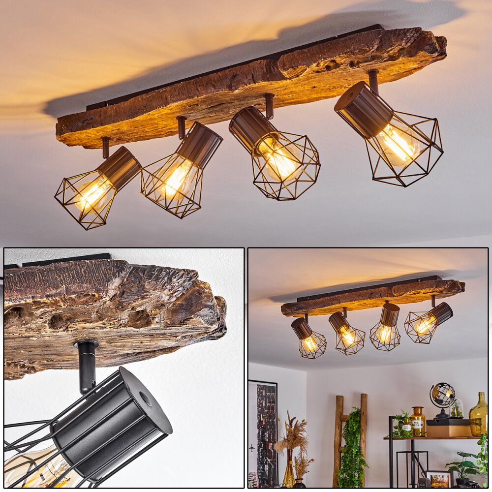 Bardhaman Taklampa, Takstrålkastare Brun, träoptik, Svart, 4-ljuskällor main product photo