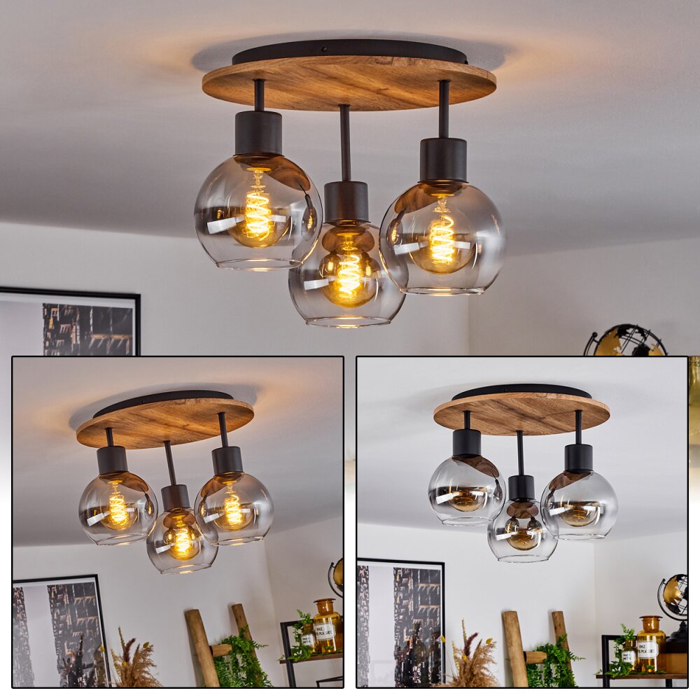 Vouhet Taklampa Brun, träoptik, Svart, 3-ljuskällor main product photo
