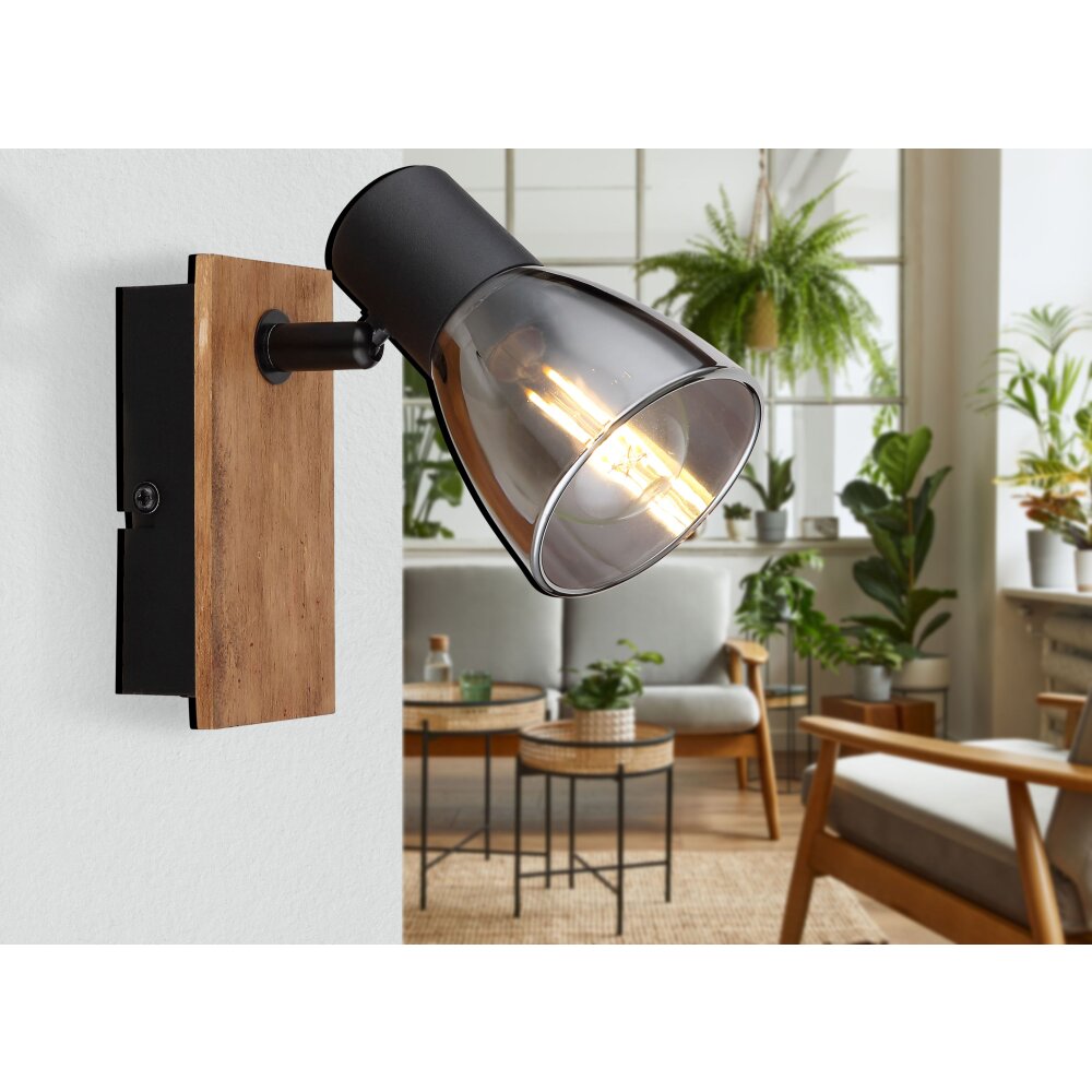 Globo CLAUDE Vägglampa, Väggspotlight Trä mörkt, Svart, 1-ljuskällor main product photo