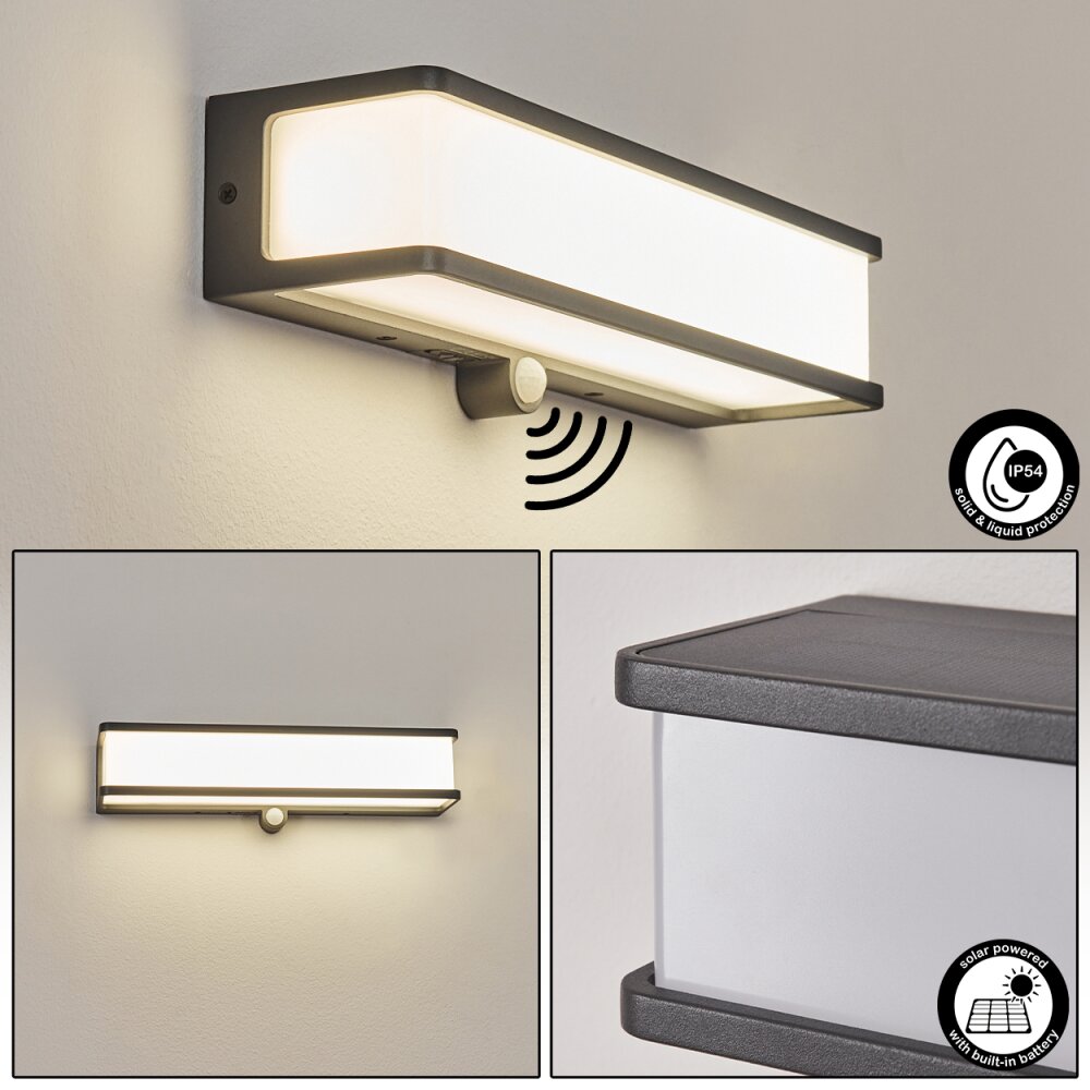 Burseryd vägglampa utomhus, Solcellslampa, Vägglampa LED Antracit, 1-ljuskällor, Rörelsedetektor main product photo