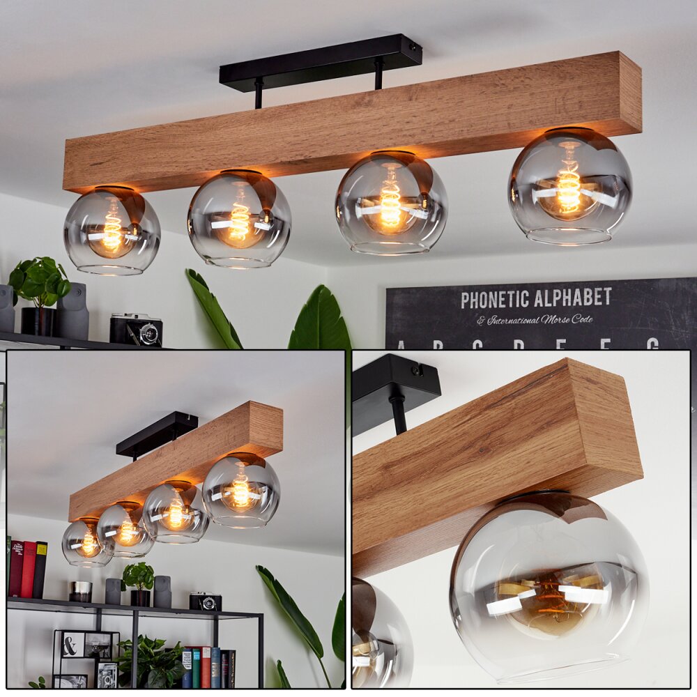 Vouhet Taklampa, Takstrålkastare Brun, träoptik, Svart, 4-ljuskällor main product photo