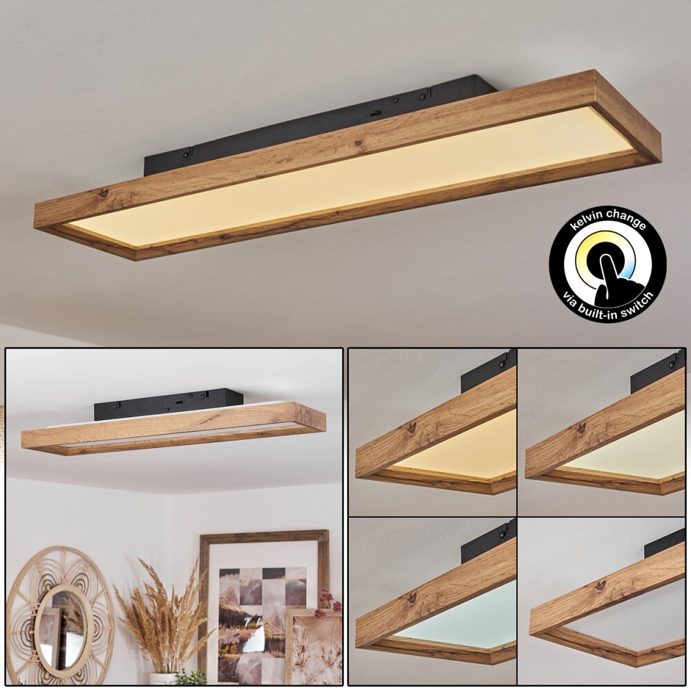 Longvic Taklampa, Panel LED Brun, träoptik, Svart, 1-ljuskällor main product photo