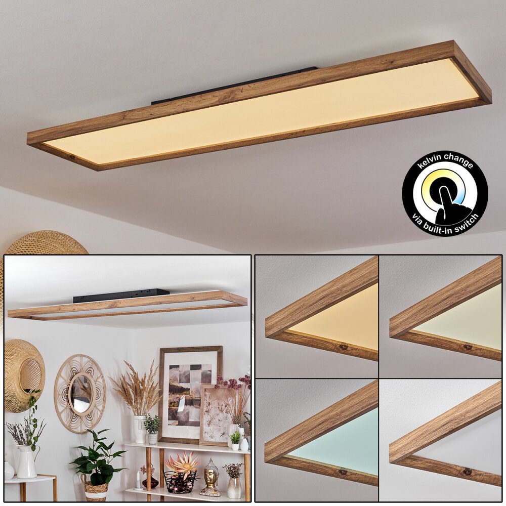 Longvic Taklampa, Panel LED Brun, träoptik, Svart, 1-ljuskällor main product photo