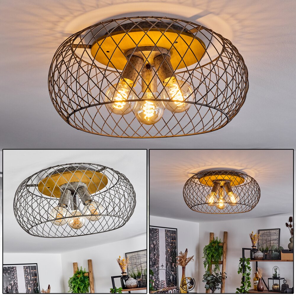 Pinsaguel Taklampa Grått, Trä mörkt, 3-ljuskällor main product photo