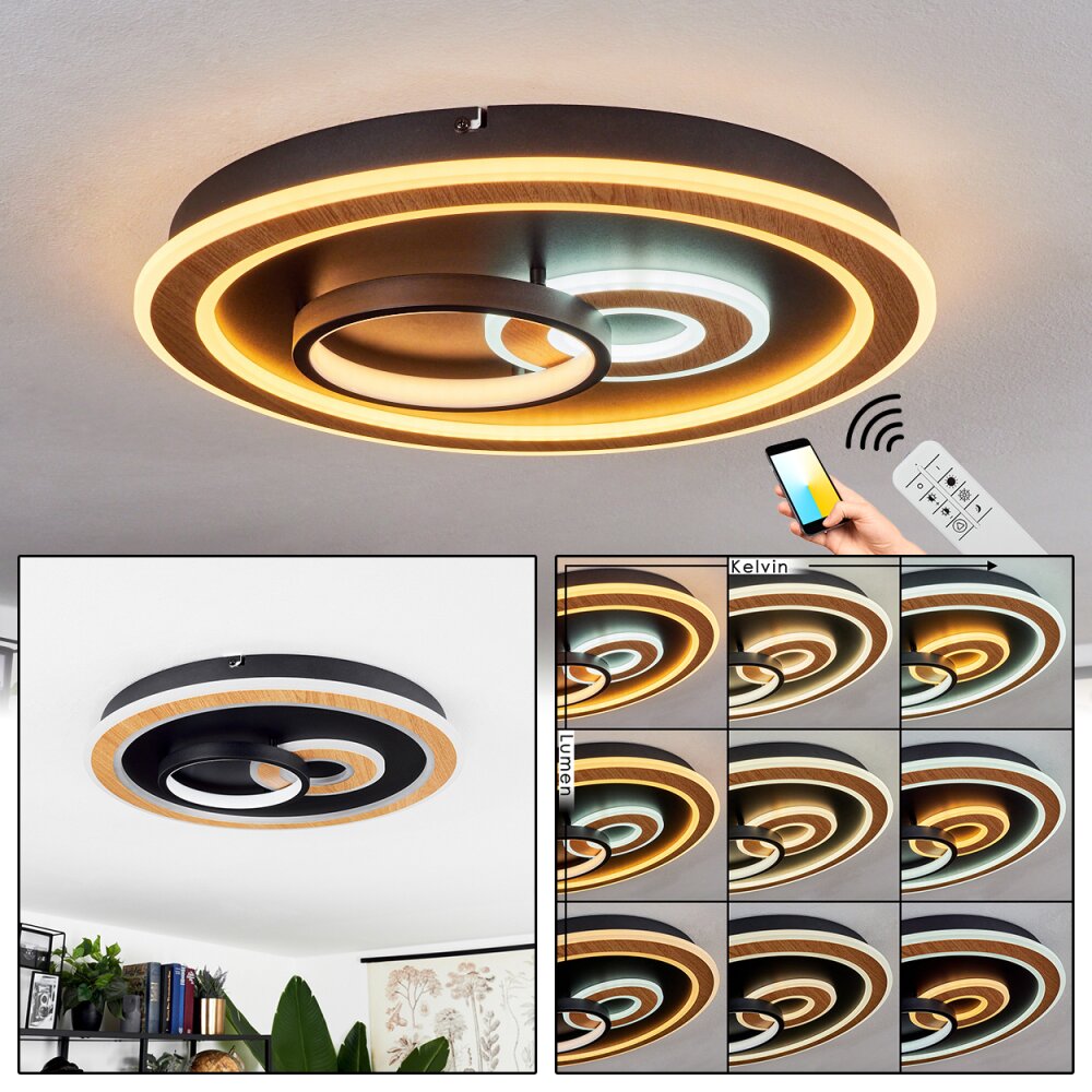 Xamontarupt Taklampa LED Brun, träoptik, Svart, 1-ljuskällor, Fjärrkontroll main product photo