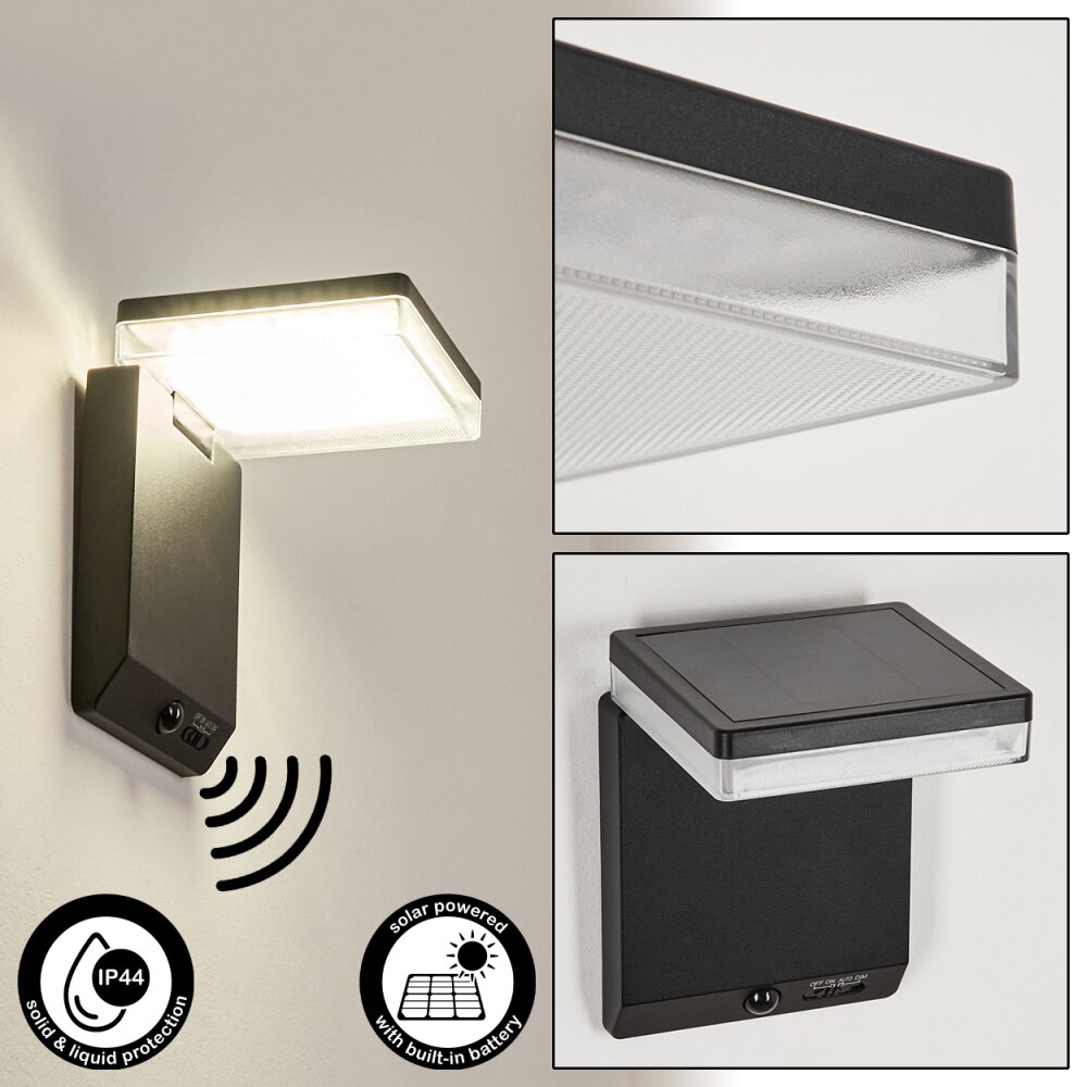 Lonquimai vägglampa utomhus, Solcellslampa, Vägglampa LED Svart, 1-ljuskällor, Rörelsedetektor main product photo