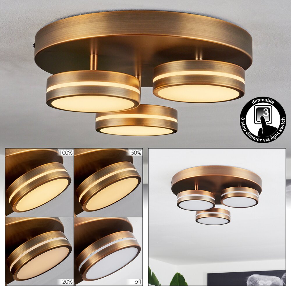 Huallilemu Taklampa LED Antikmässing, 3-ljuskällor main product photo