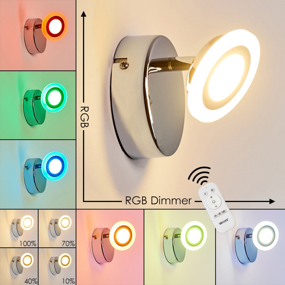 Lucy Vägglampa LED Krom, 1-ljuskällor, Fjärrkontroll, Färgväxlare main product photo