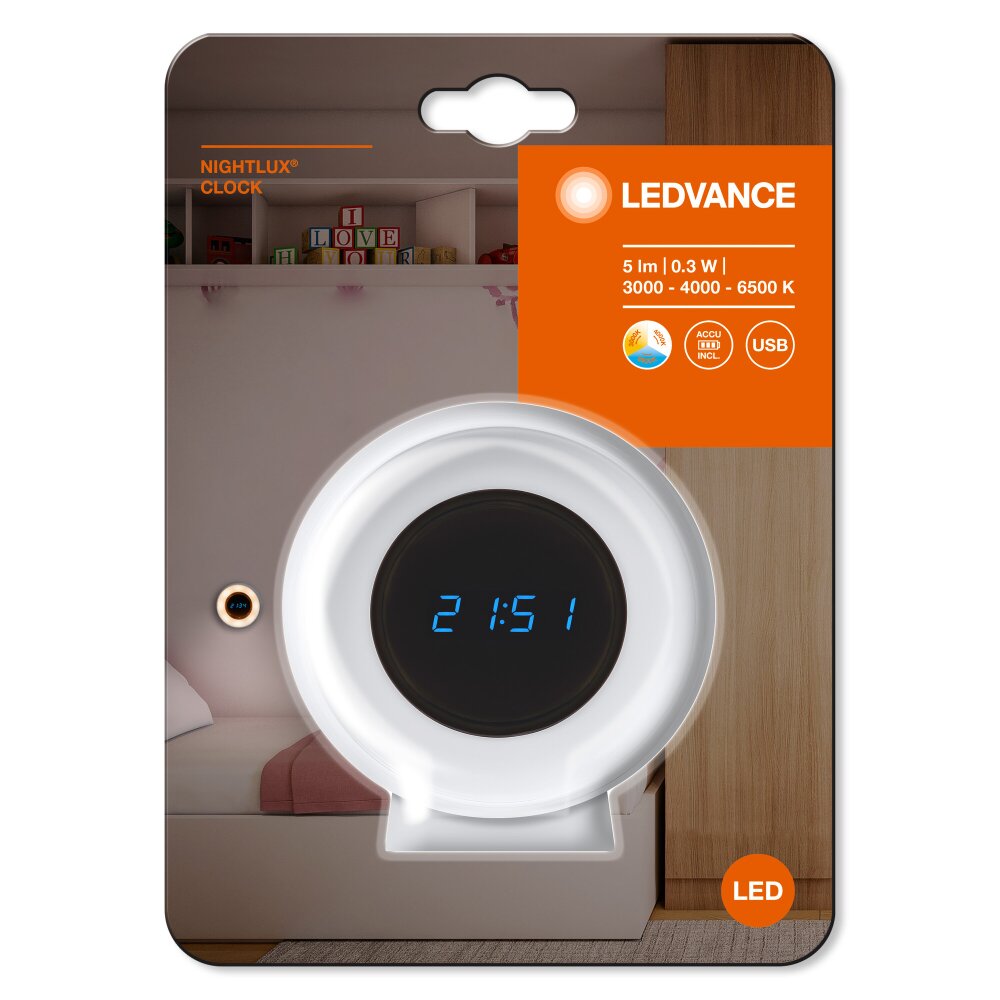 Ledvance CLOCK Bordslampa Vit, 1-ljuskällor main product photo