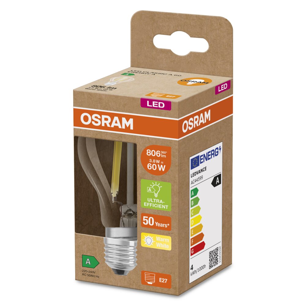 Osram E27 3.8 Watt varmvit 840 Lumen main product photo