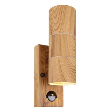 Globo STYLE vägglampa utomhus träoptik, 2-ljuskällor, Rörelsedetektor