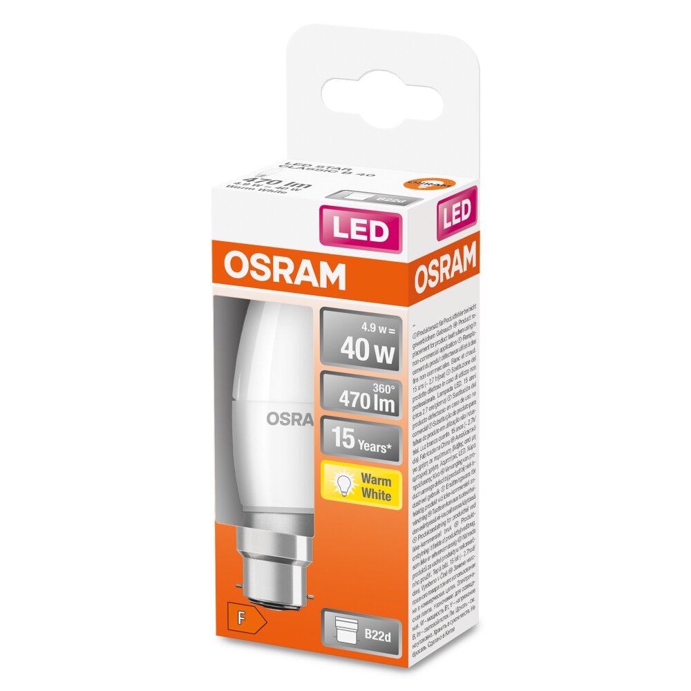 Osram B22d 4.9 Watt varmvit 470 Lumen main product photo