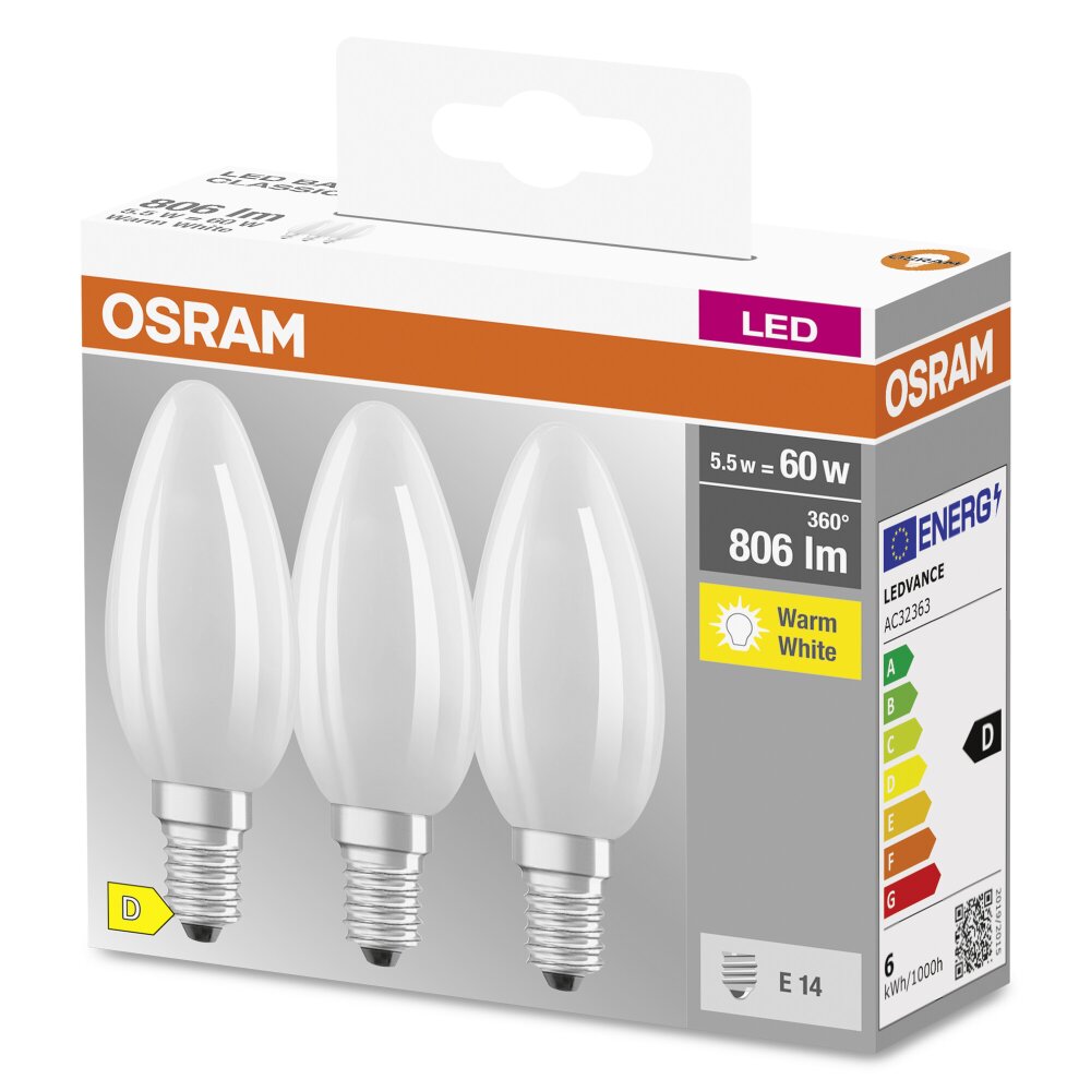 Osram E14 LED 5.5 Watt varmvit 806 Lumen main product photo