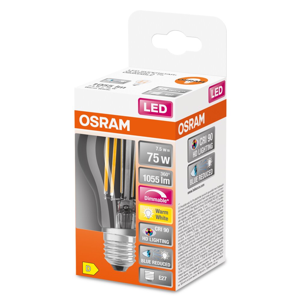 Osram E27 LED 7.5 Watt varmvit dimbar 1055 Lumen main product photo