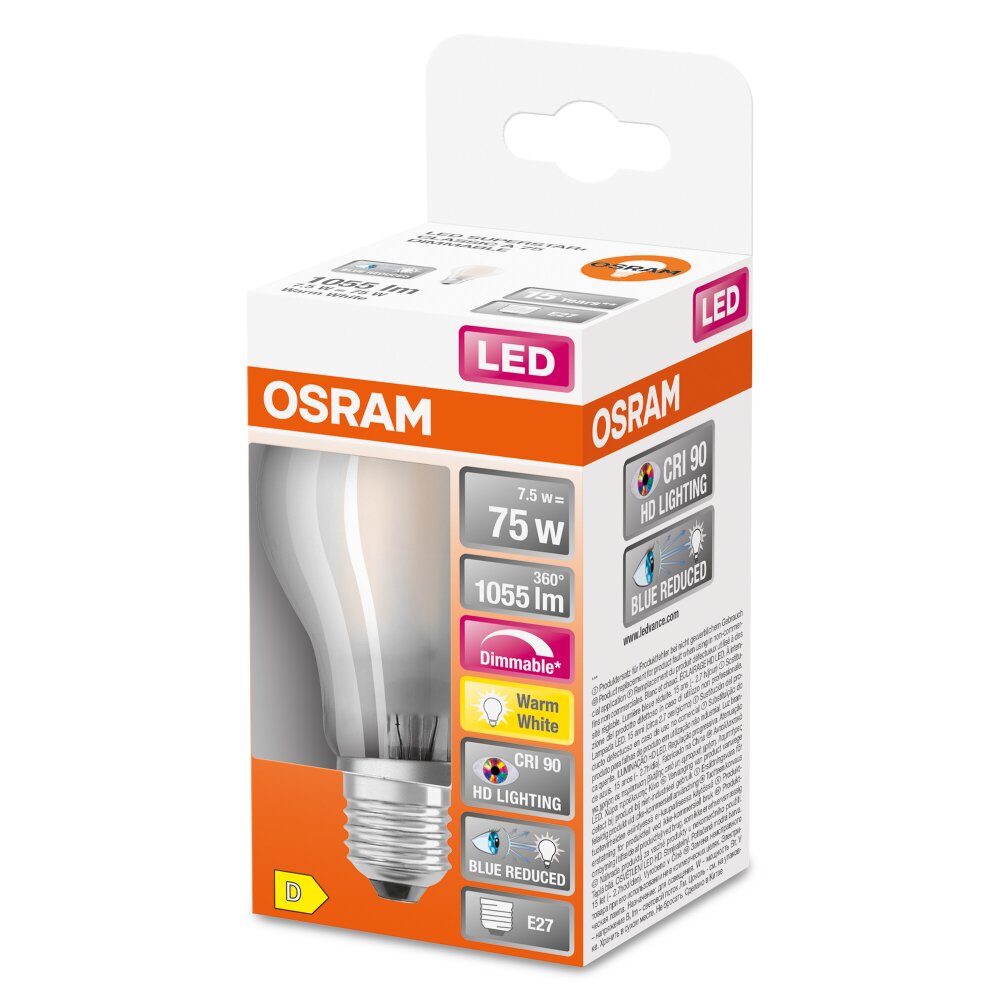 Osram E27 LED 7.5 Watt varmvit dimbar 1055 Lumen main product photo