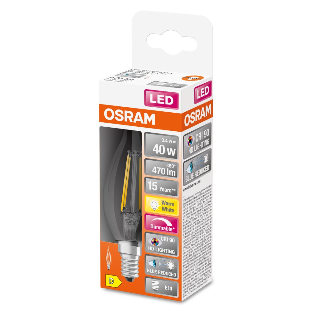 Osram E14 LED 3.4 Watt varmvit dimbar 470 Lumen main product photo