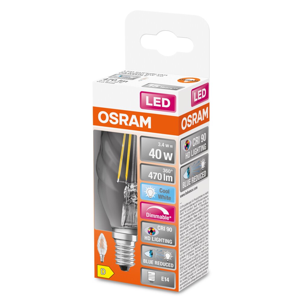 Osram E14 LED 3.4 Watt neutralvit dimbar 470 Lumen main product photo