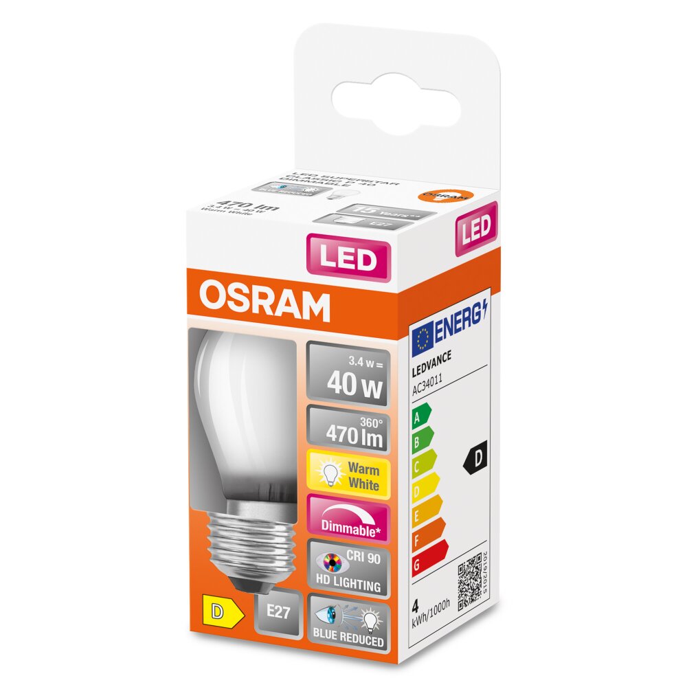 Osram E27 LED 3.4 Watt varmvit dimbar 470 Lumen main product photo