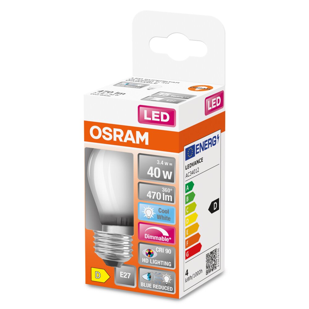 Osram E27 LED 3.4 Watt neutralvit dimbar 470 Lumen main product photo