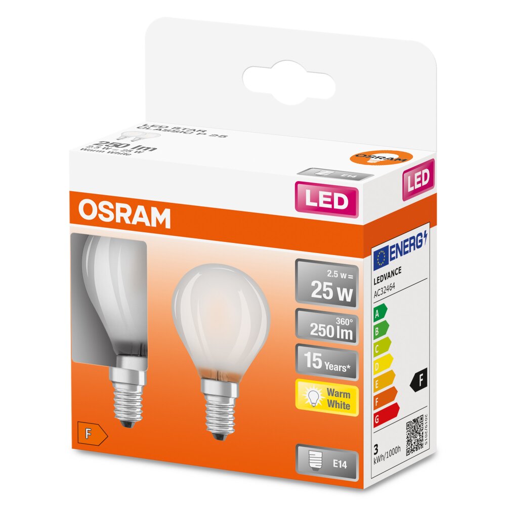 Osram E14 LED 2.5 Watt varmvit 250 Lumen main product photo