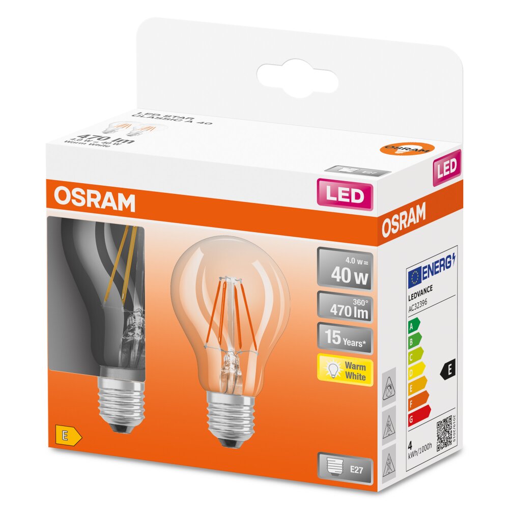 Osram E27 LED 4 Watt varmvit 470 Lumen main product photo