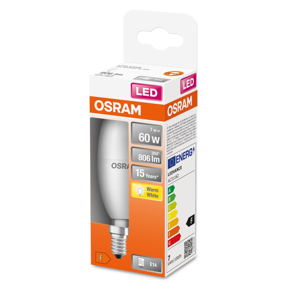 Osram E14 LED 7 Watt varmvit 806 Lumen main product photo