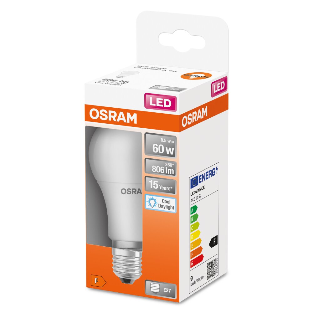 Osram E27 LED 8.5 Watt dagsljusvit 806 Lumen main product photo