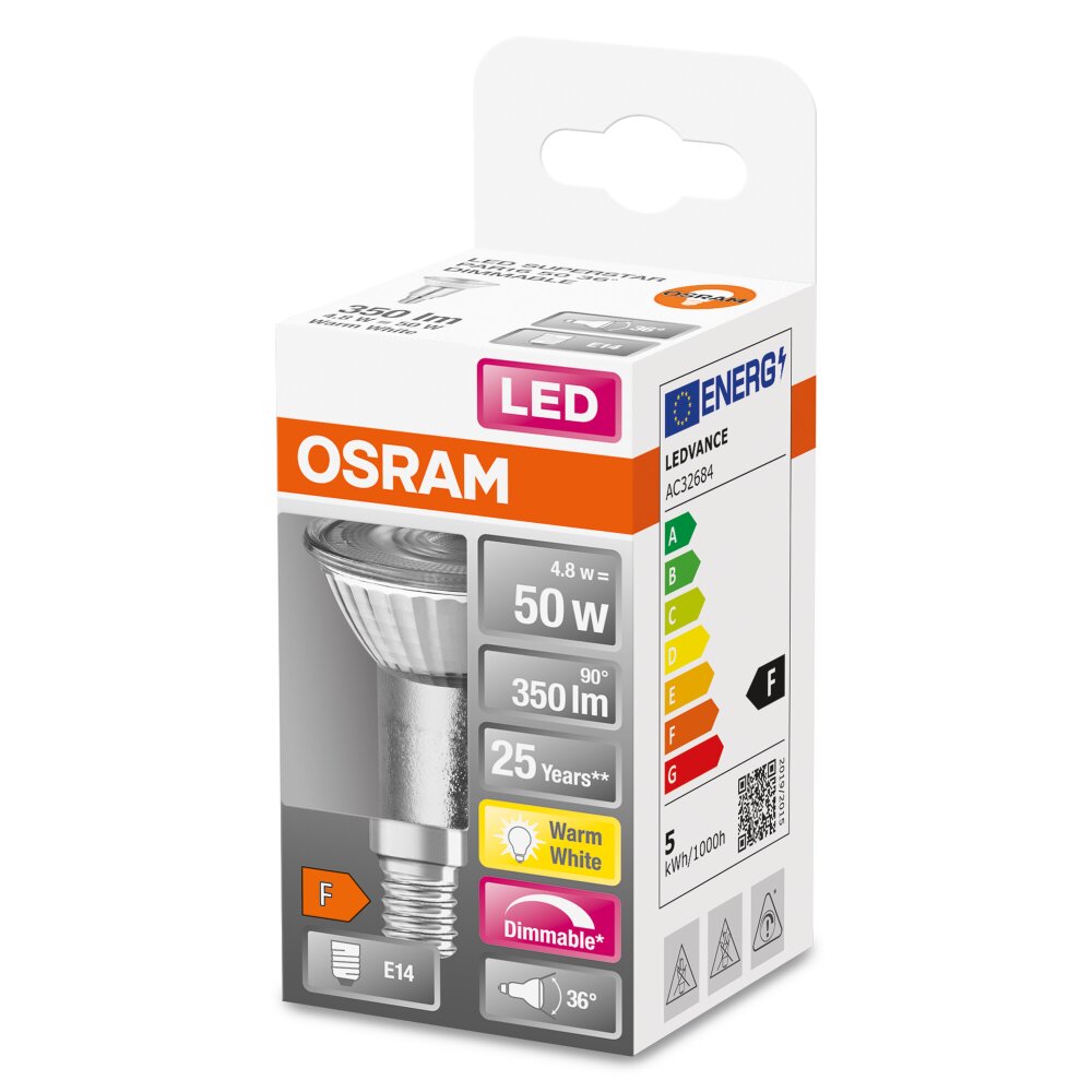 Osram E14 LED 4.8 Watt varmvit dimbar 350 Lumen main product photo