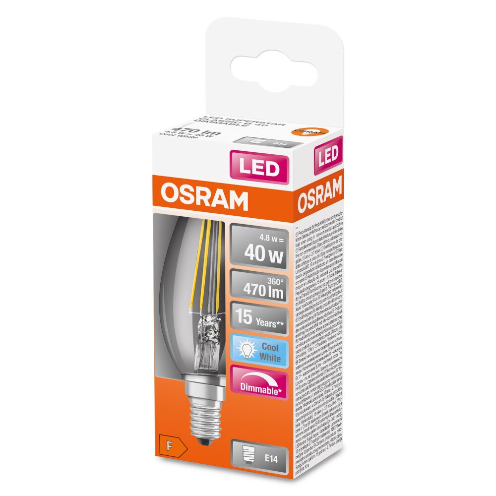 Osram E14 LED 4.8 Watt neutralvit dimbar 470 Lumen main product photo