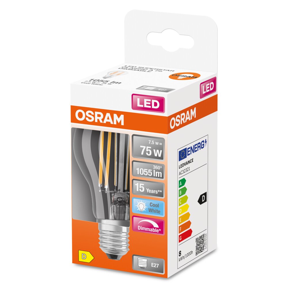 Osram E27 LED 7.5 Watt neutralvit dimbar 1055 Lumen main product photo