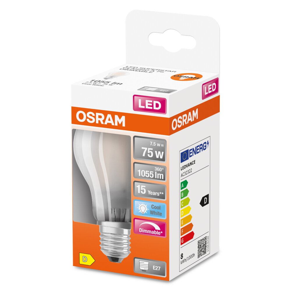 Osram E27 LED 7.5 Watt neutralvit dimbar 1055 Lumen main product photo