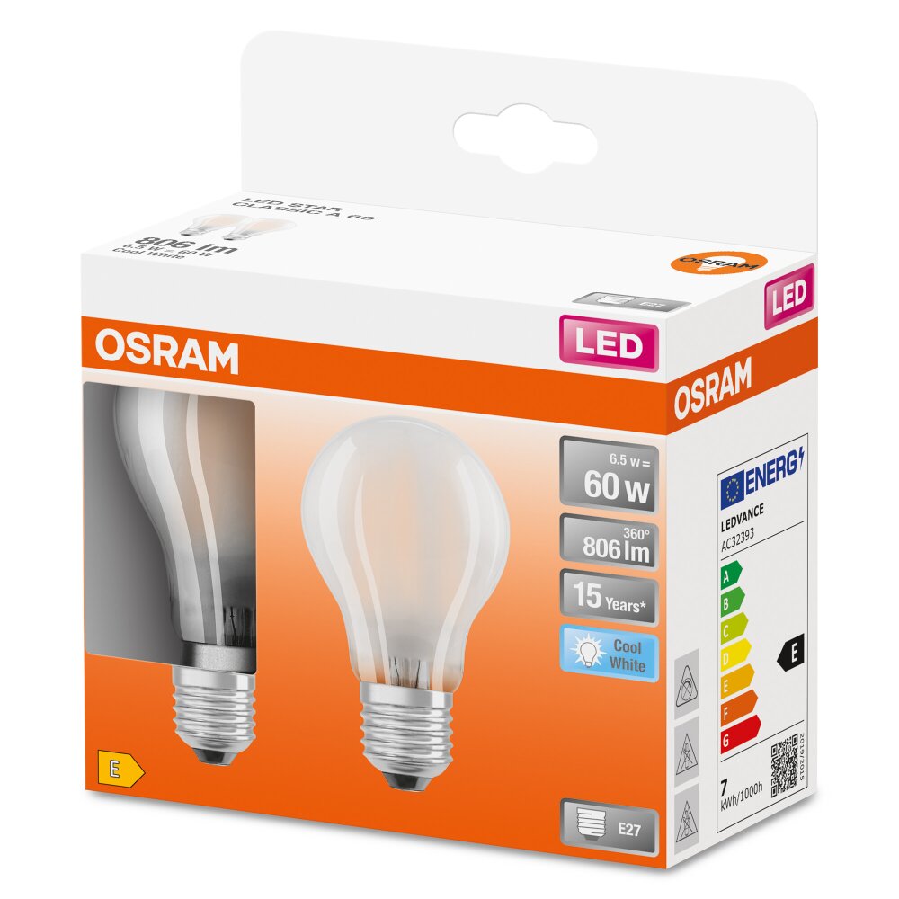 Osram E27 LED 6.5 Watt neutralvit 806 Lumen main product photo
