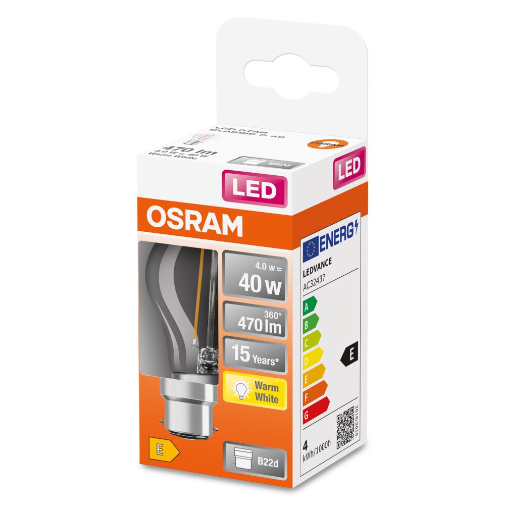 Osram B22d LED 4 Watt varmvit 470 Lumen main product photo