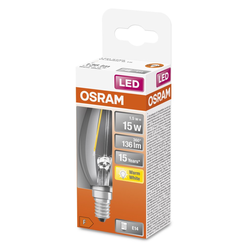 Osram E14 LED 1.5 Watt varmvit 136 Lumen main product photo