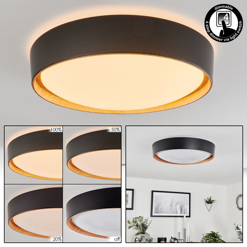 Louea Taklampa, Panel LED Brun, träoptik, Svart, 1-ljuskällor main product photo