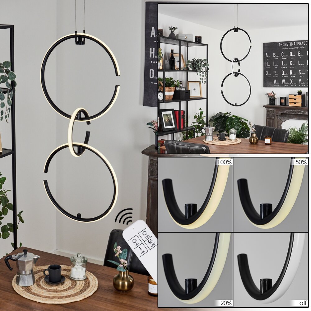 Chlak Pendelbelysning LED Svart, 3-ljuskällor, Fjärrkontroll main product photo