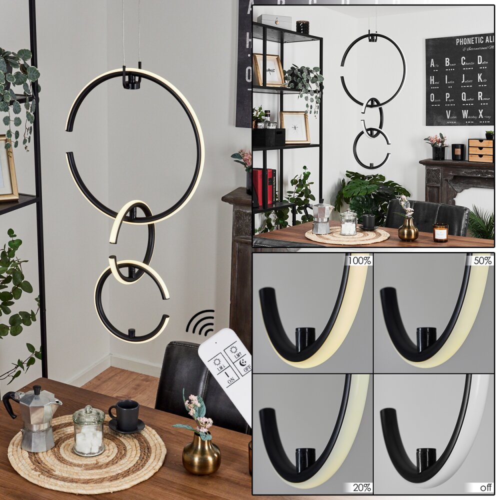Chlak Pendelbelysning LED Svart, 3-ljuskällor, Fjärrkontroll main product photo