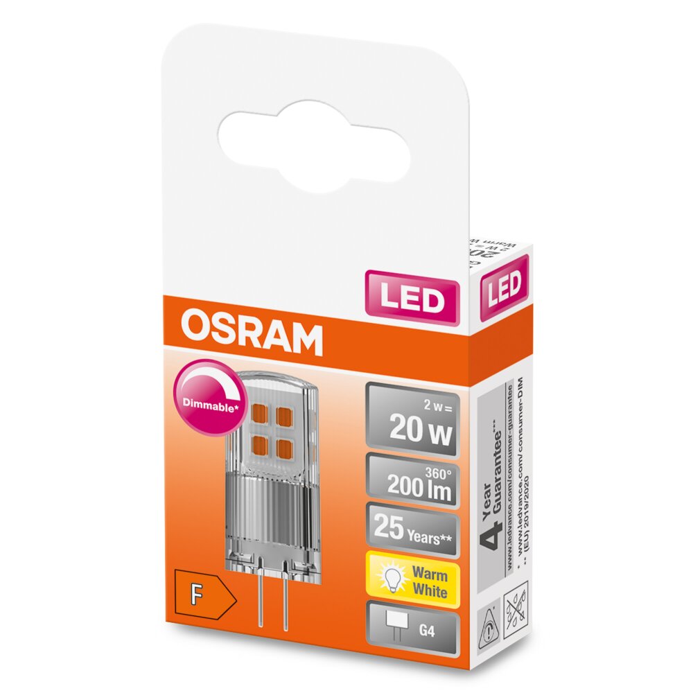 Osram G4 LED 2 Watt varmvit dimbar 200 Lumen main product photo