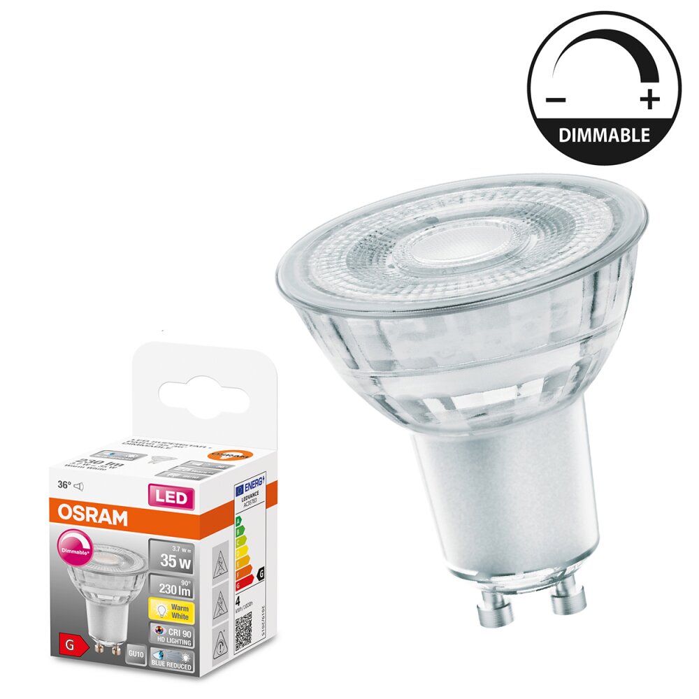 Osram GU10 LED 3.7 Watt varmvit dimbar 230 Lumen main product photo