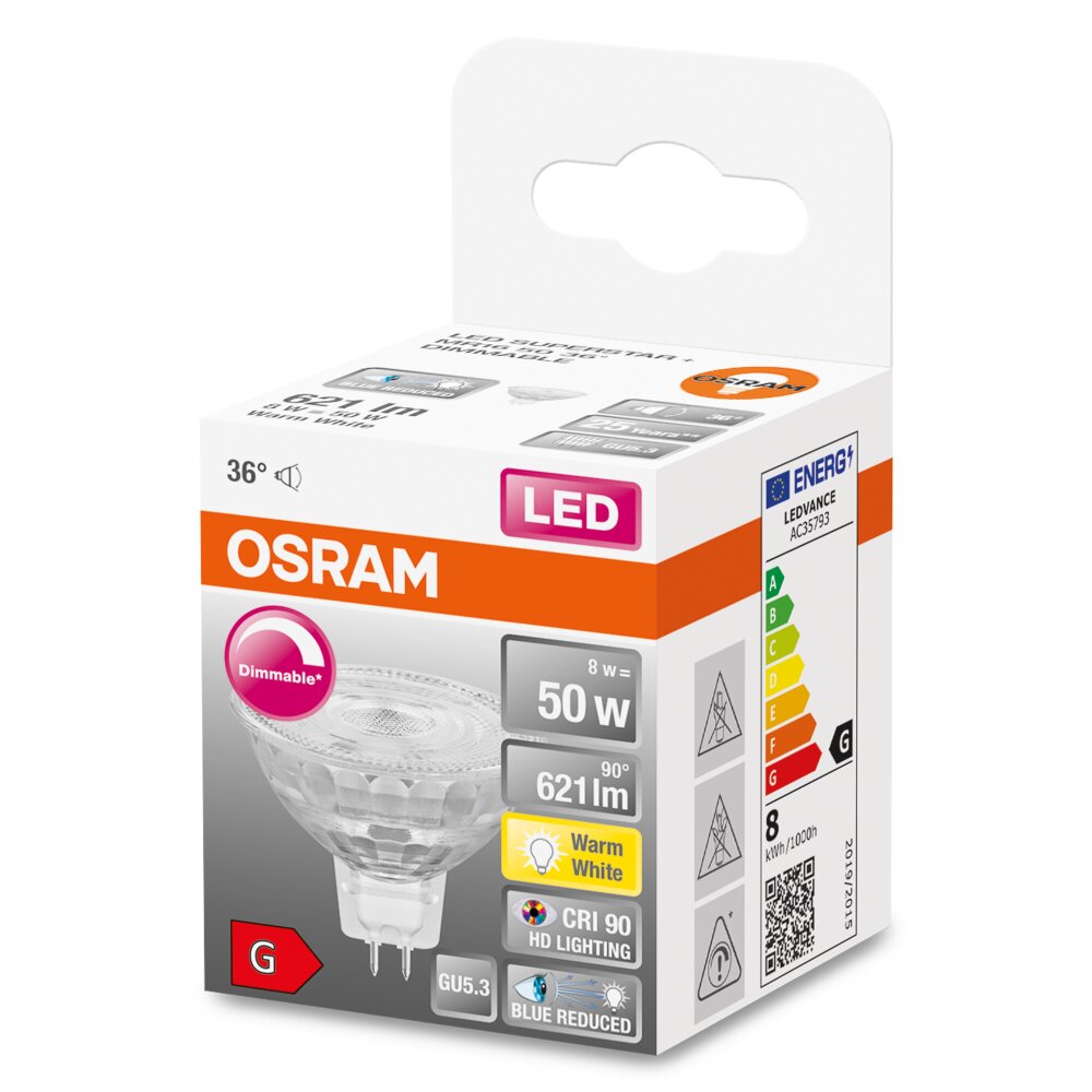 Osram GU5.3 LED 8 Watt varmvit dimbar 620 Lumen main product photo