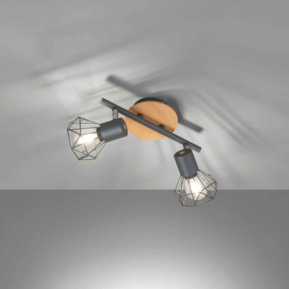 Honsel Lampor Ran Takstrålkastare Grått, träoptik, 2-ljuskällor main product photo