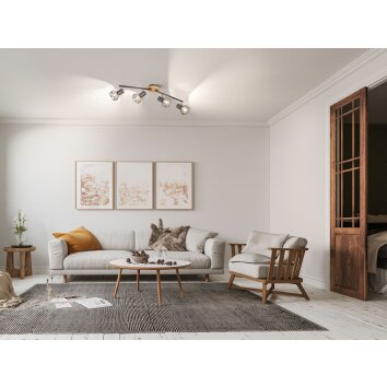 Honsel Lampor Ran Taklampa, Takstrålkastare Grått, träoptik, 4-ljuskällor