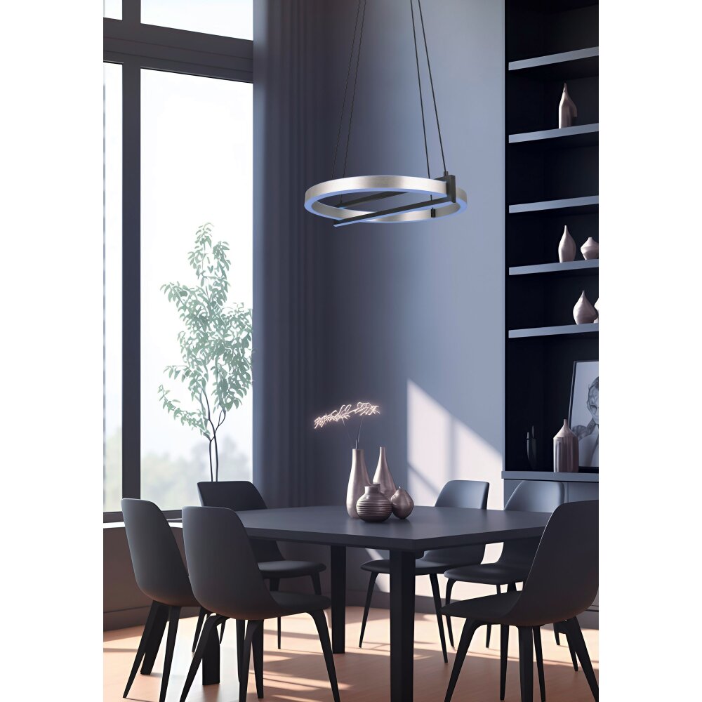Trio Lampor Thompson Pendelbelysning LED Borstad aluminium, 1-ljuskällor, Fjärrkontroll, Färgväxlare main product photo