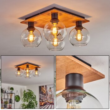Koyoto Taklampa 15 cm Naturfärger, Svart, 4-ljuskällor