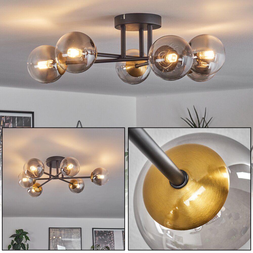 Chehalis Taklampa - Glas 10 cm Guld, Svart, 6-ljuskällor main product photo